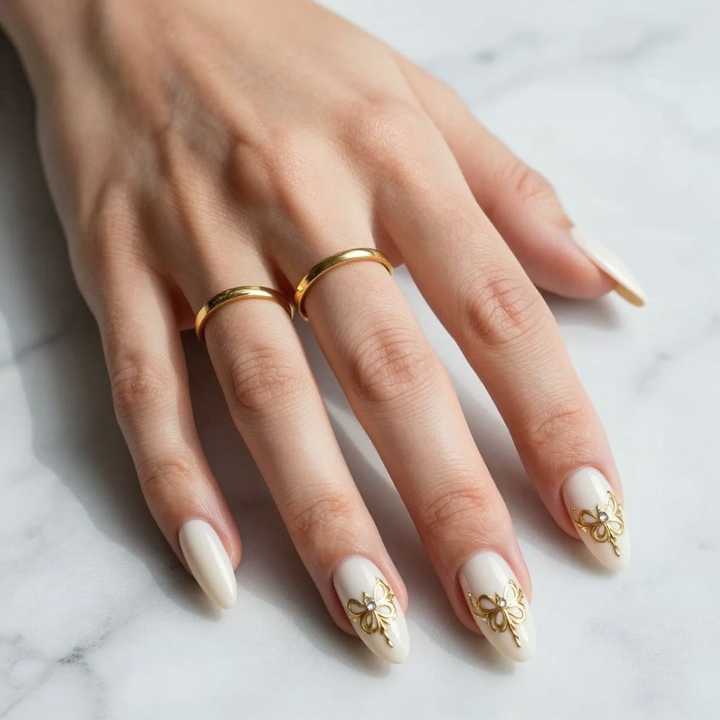 White Nails with Fine Gold Filigree