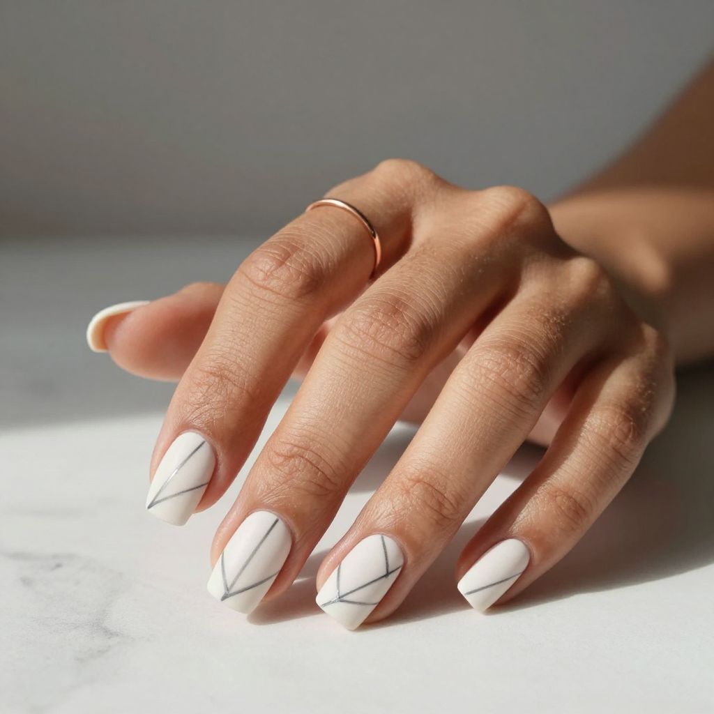 Minimalist Geometric White Nails