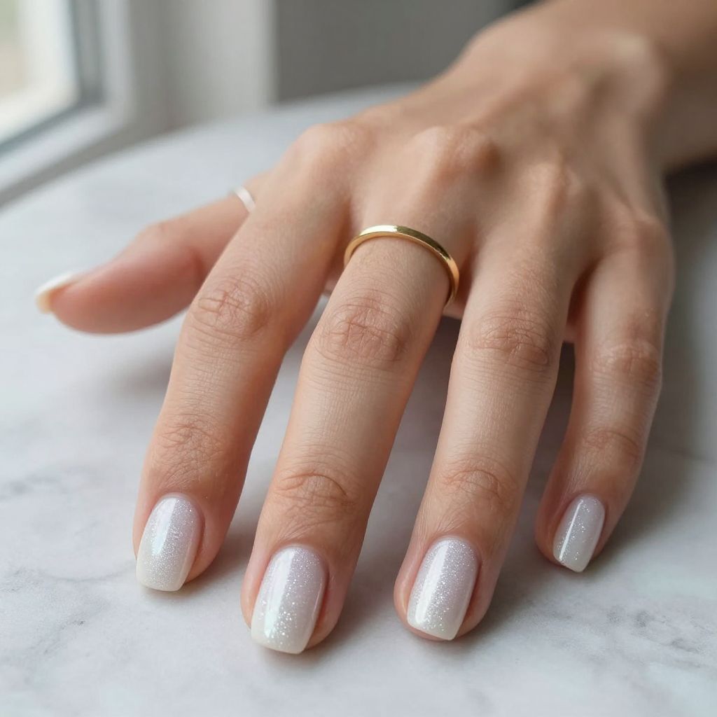 Soft White Gradient Glitter Nails