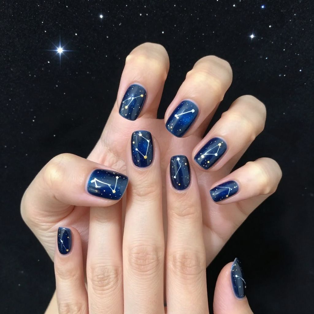 Dark Blue Nail Design 3