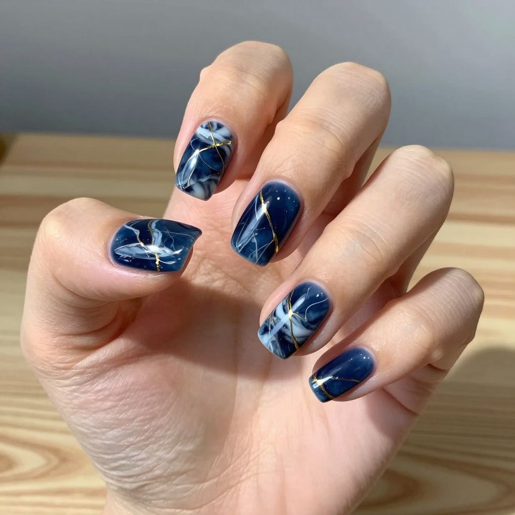 Dark Blue Nail Design 4