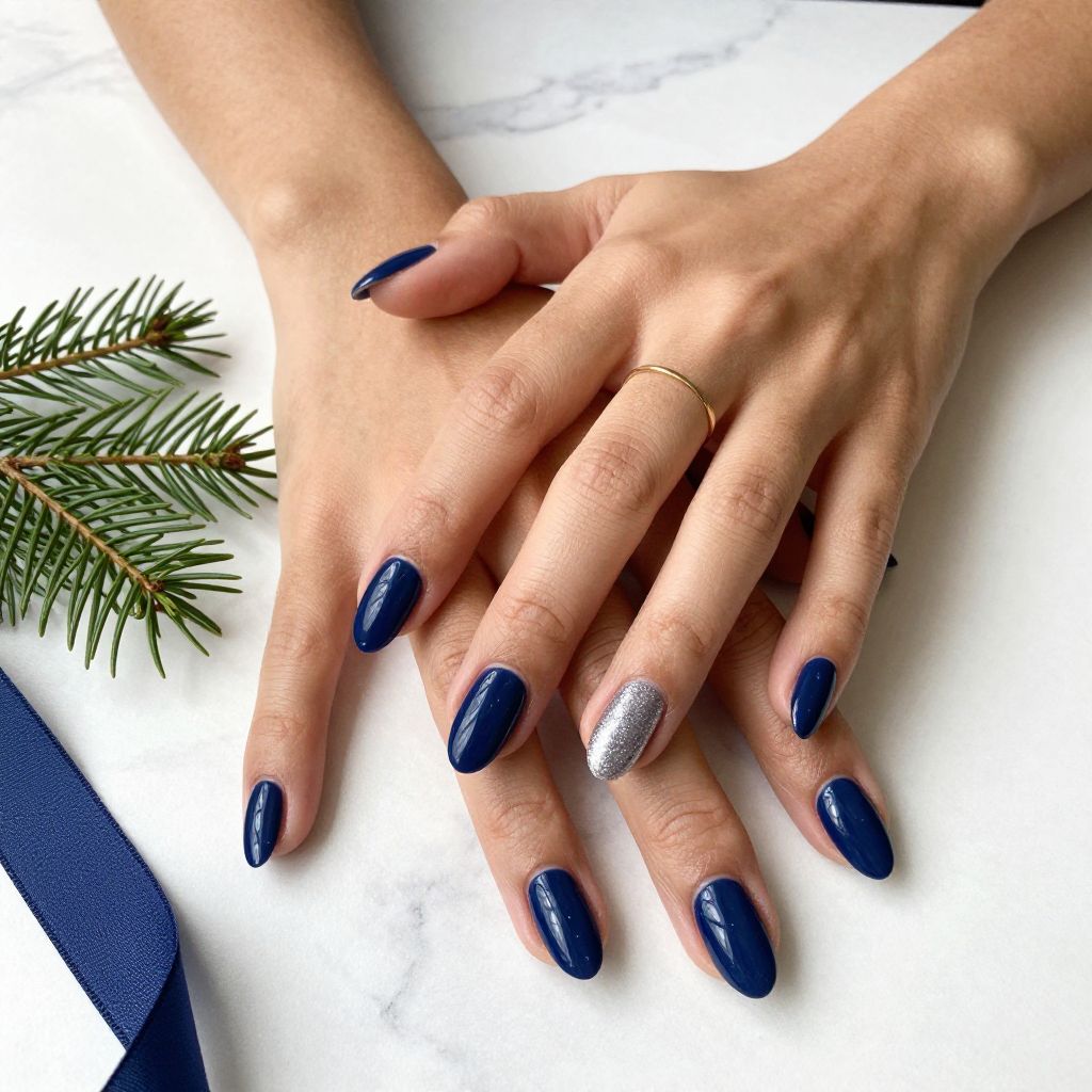 Glossy Navy Almond Nails