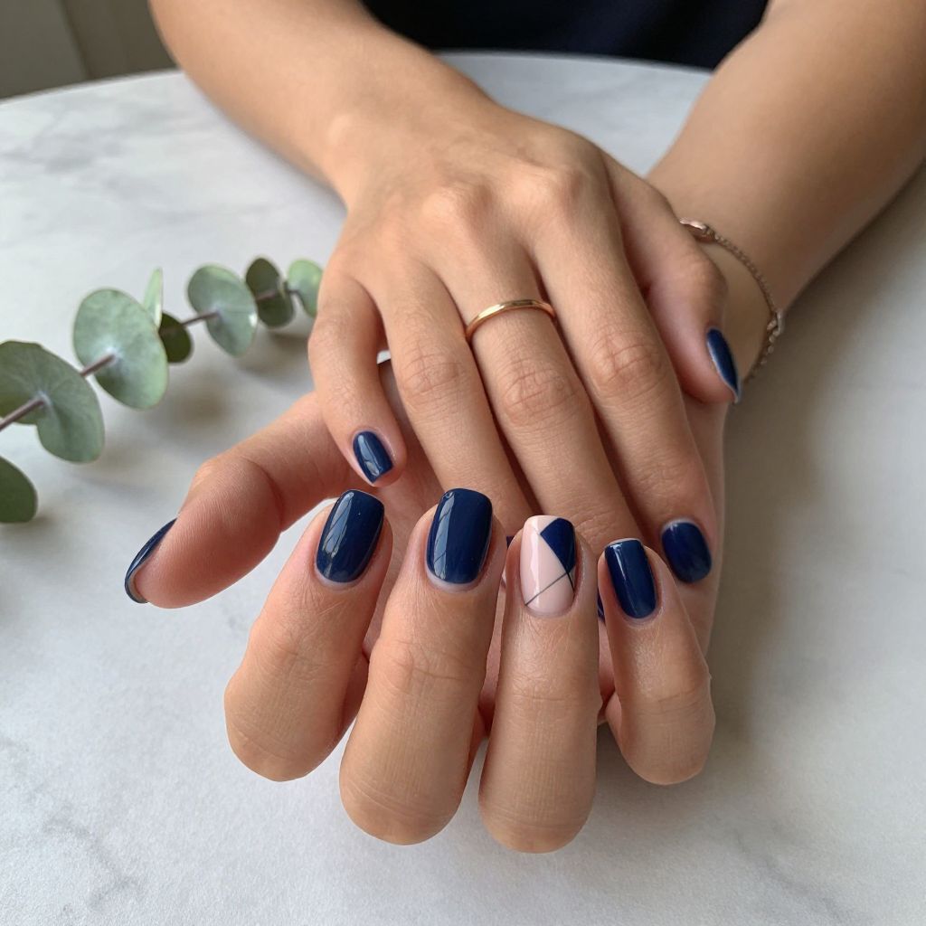 Navy Nails With Nude Cutouts