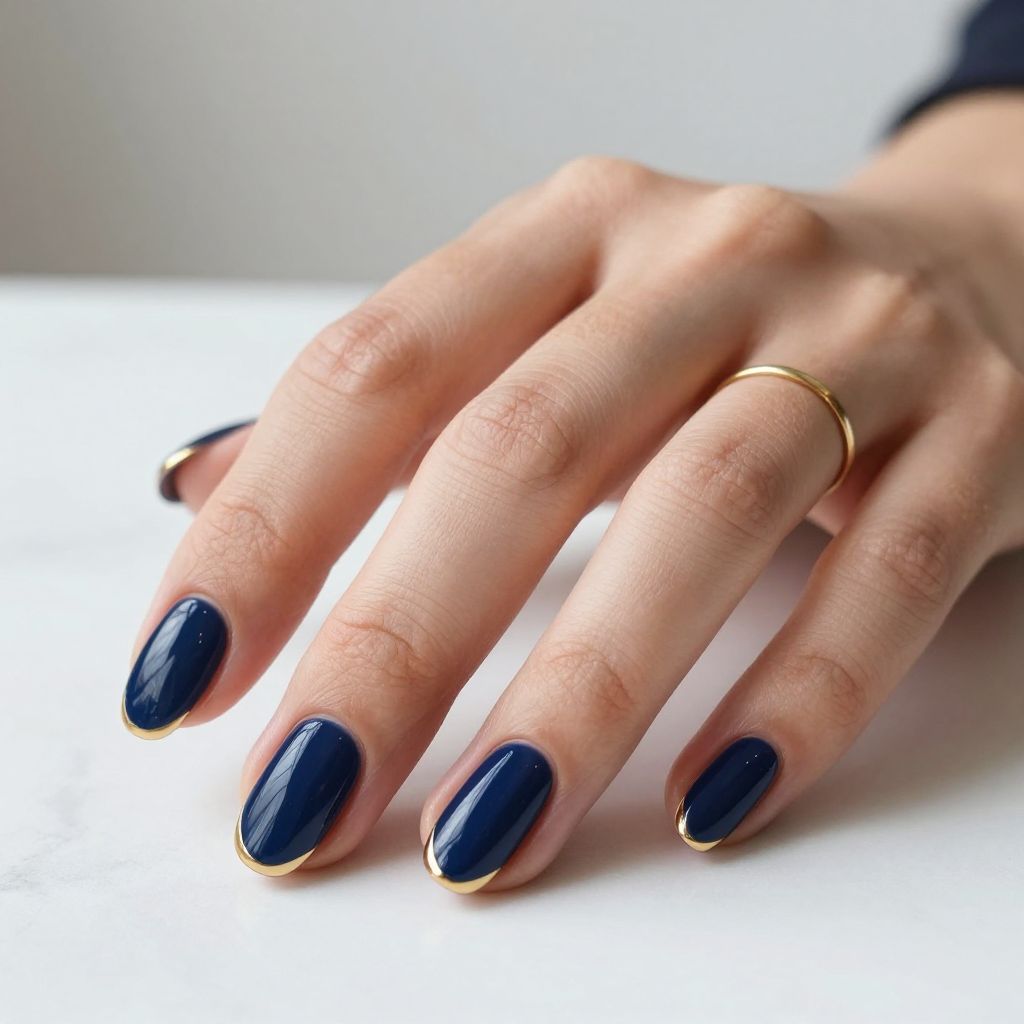 Dark Blue With Micro French Gold Tips