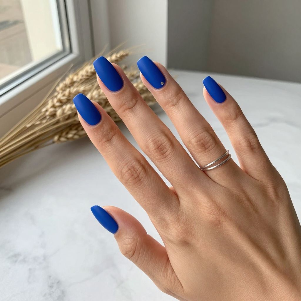 Matte Cobalt Coffin Nails