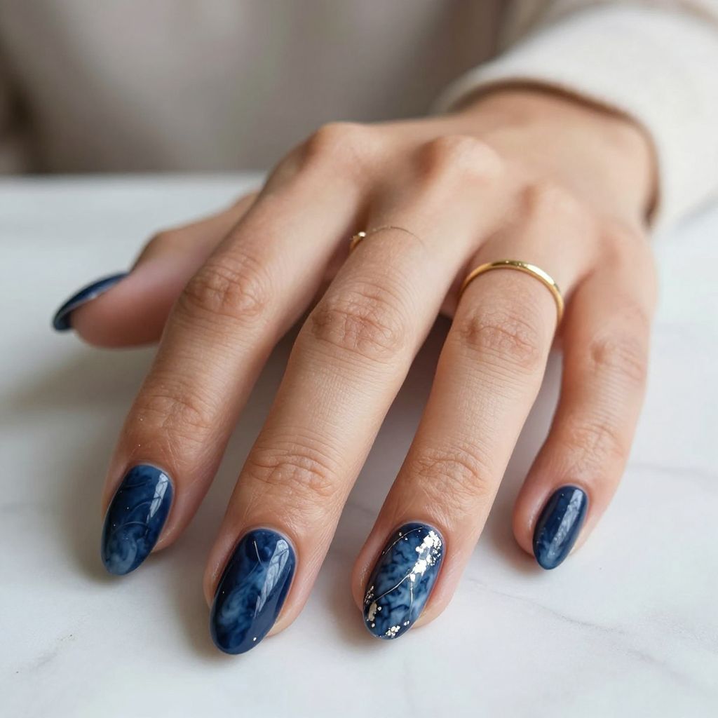 Dark Blue Marble Nails