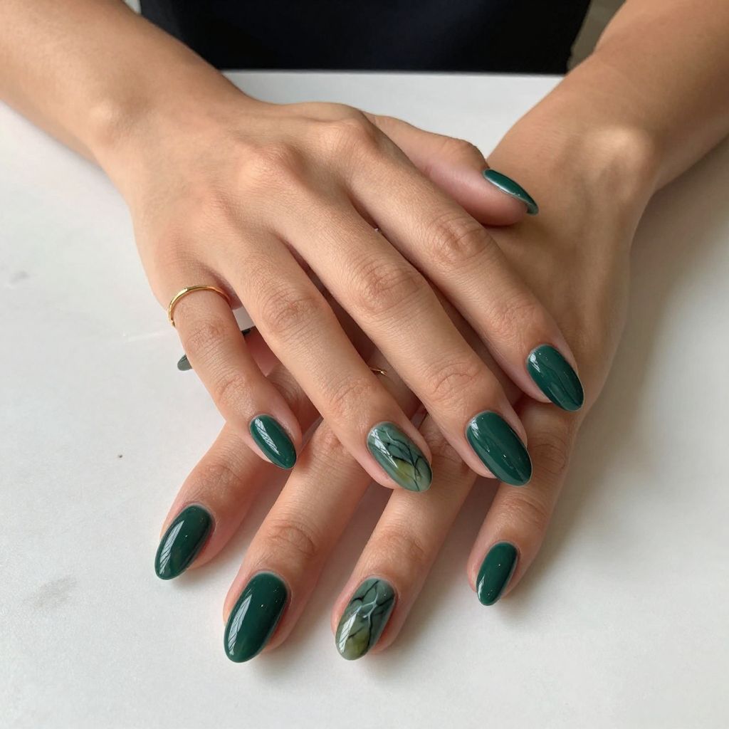 Deep Green Marble Nails