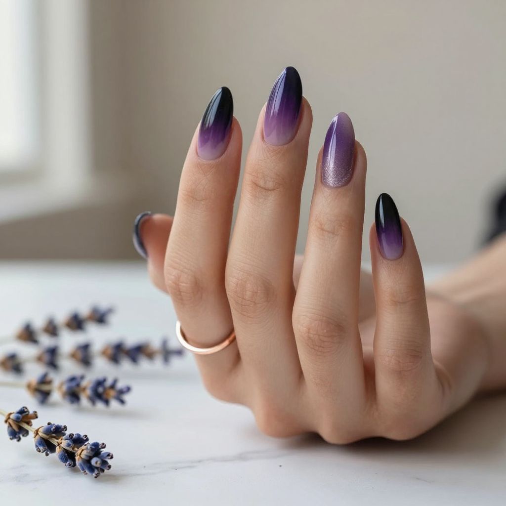 Black and Plum Gradient Nails