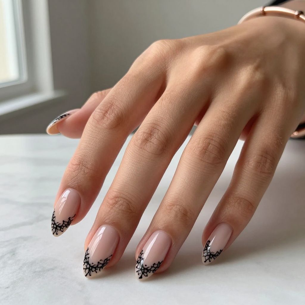 Black Lace Accent Nails