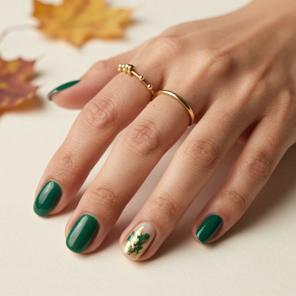Emerald Green Short Rounded Nails