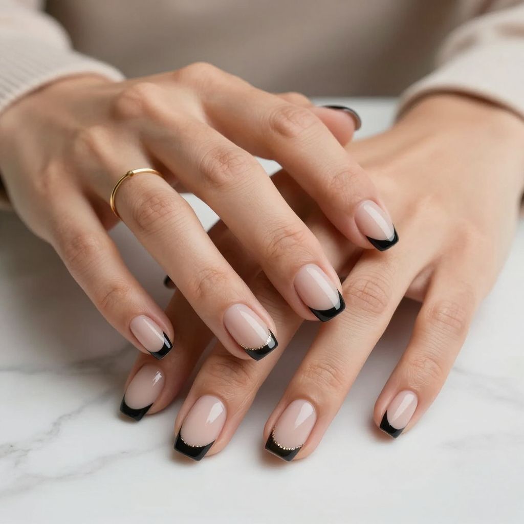 Black French Tip Square Nails