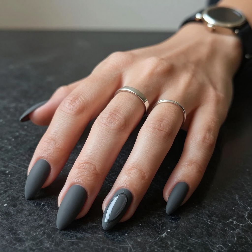 Matte Charcoal Stiletto Nails