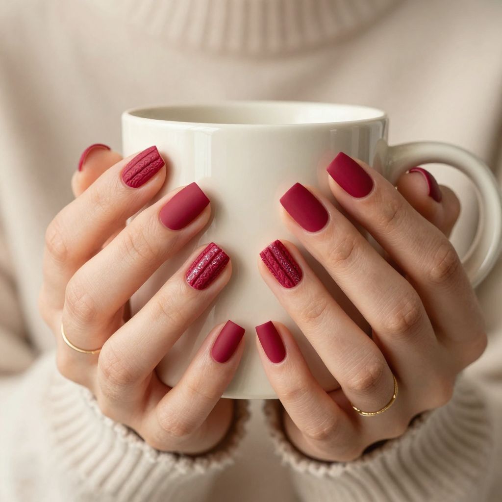 Raspberry sweater texture dark red nails