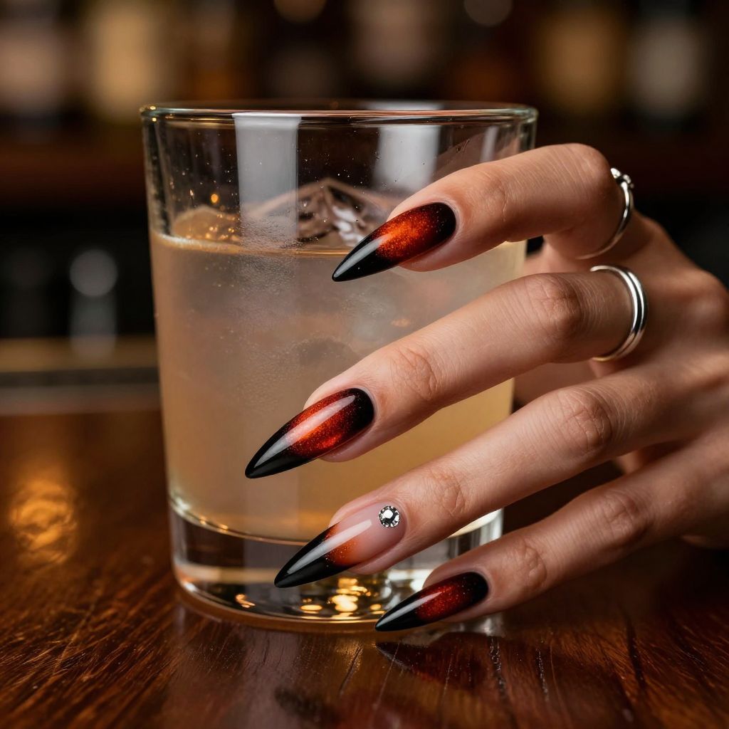 Blood orange duo chrome dark red nails