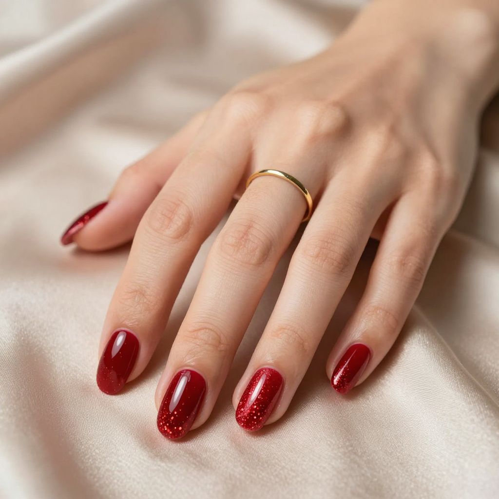 Ruby sparkle gradient dark red nails