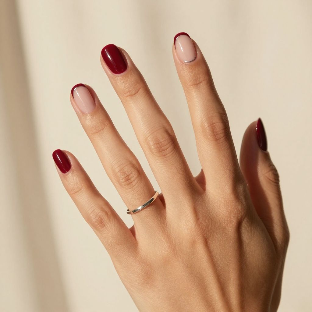 Red wine half moon dark red nails