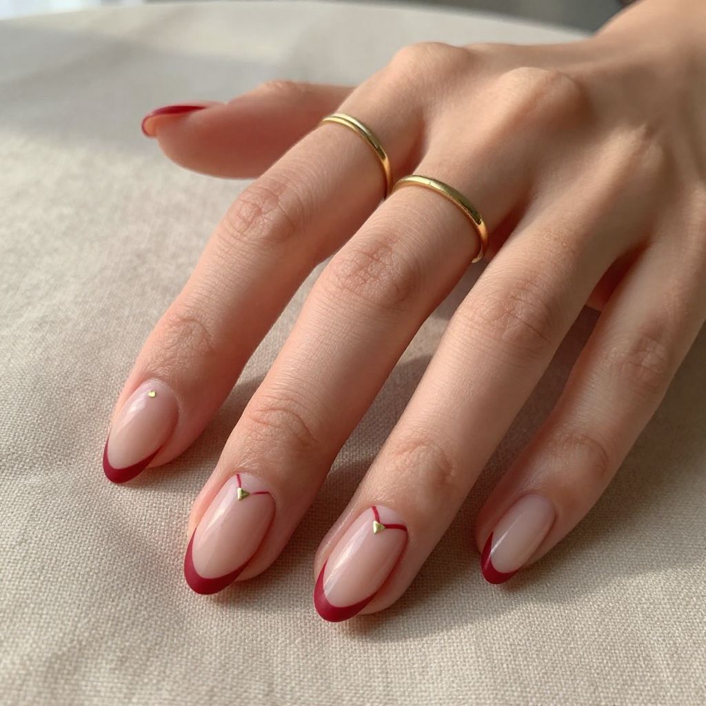 Oxblood negative space dark red nails