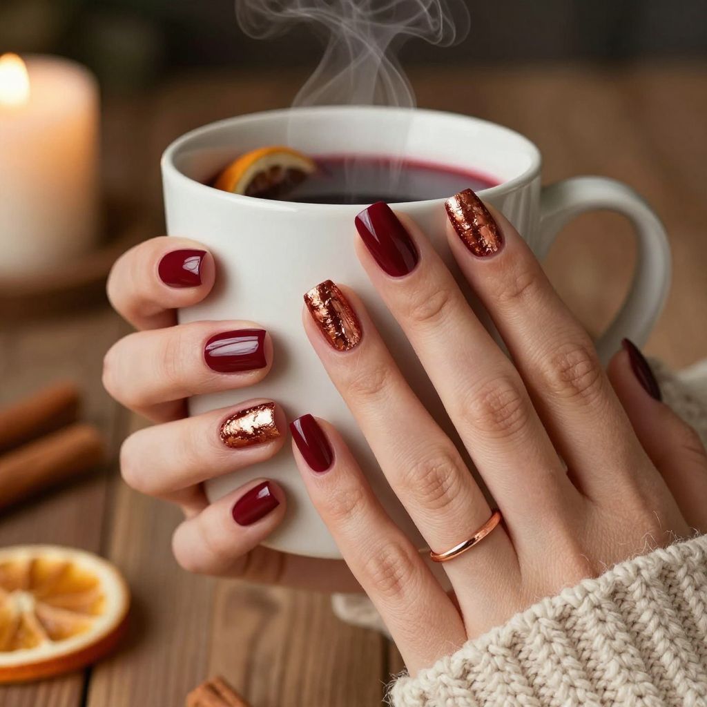 Mulled wine foil dark red nails