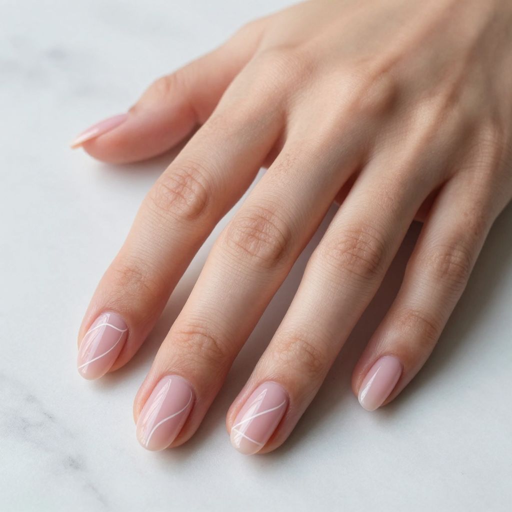 Dip Nail Designs Soft Pink with Minimalist White Line Art