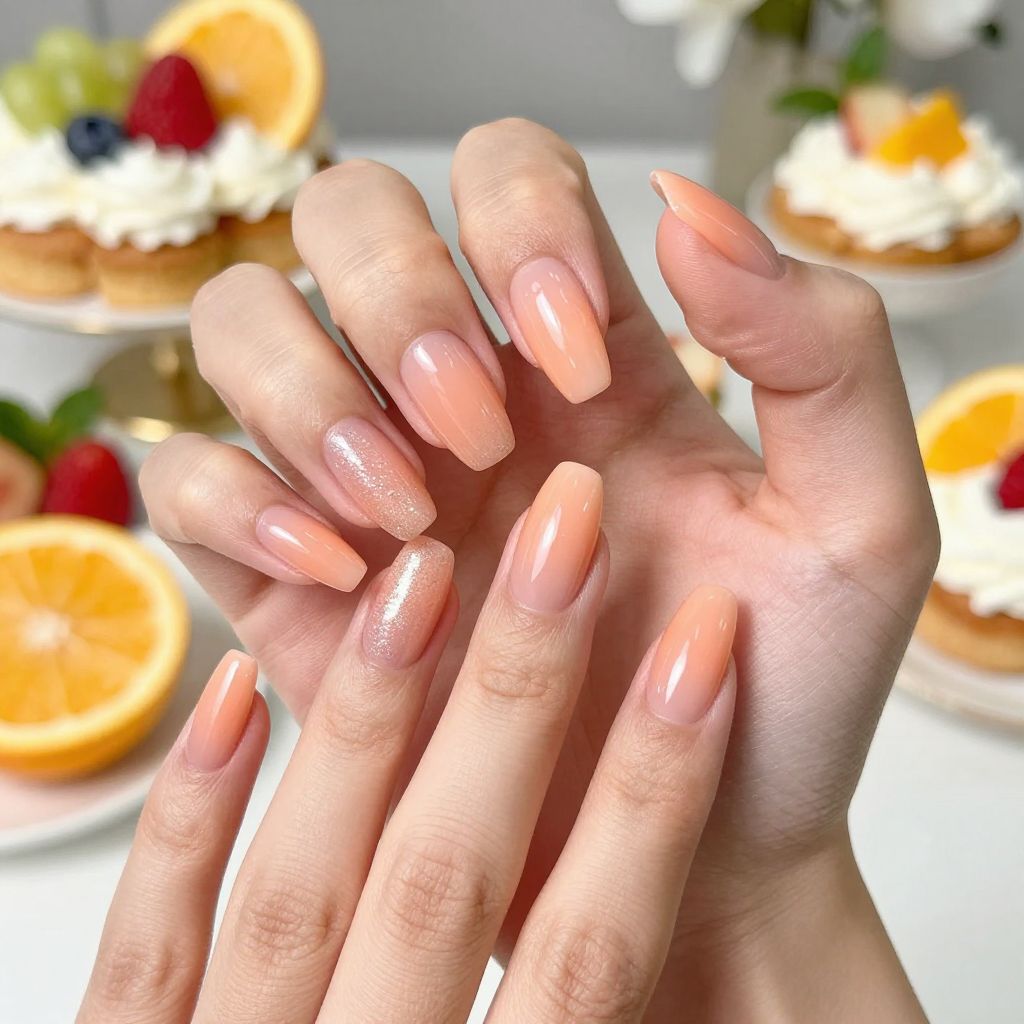 Dip Nail Designs Peach Gradient With Glitter Ombre