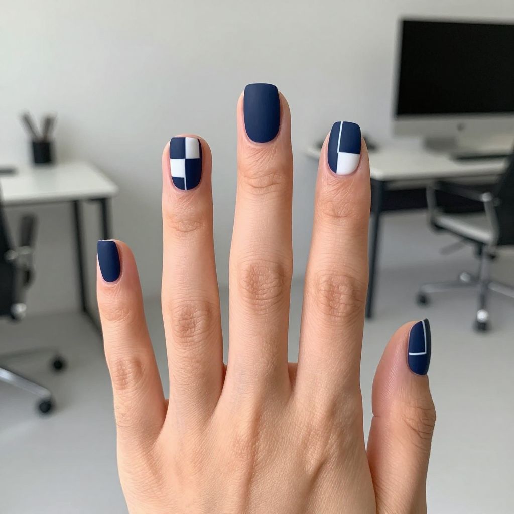 Dip Nail Designs Navy Blue With White Negative Space