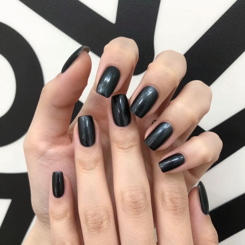 Dip Nail Designs Classic Black With Subtle Metallic Sheen