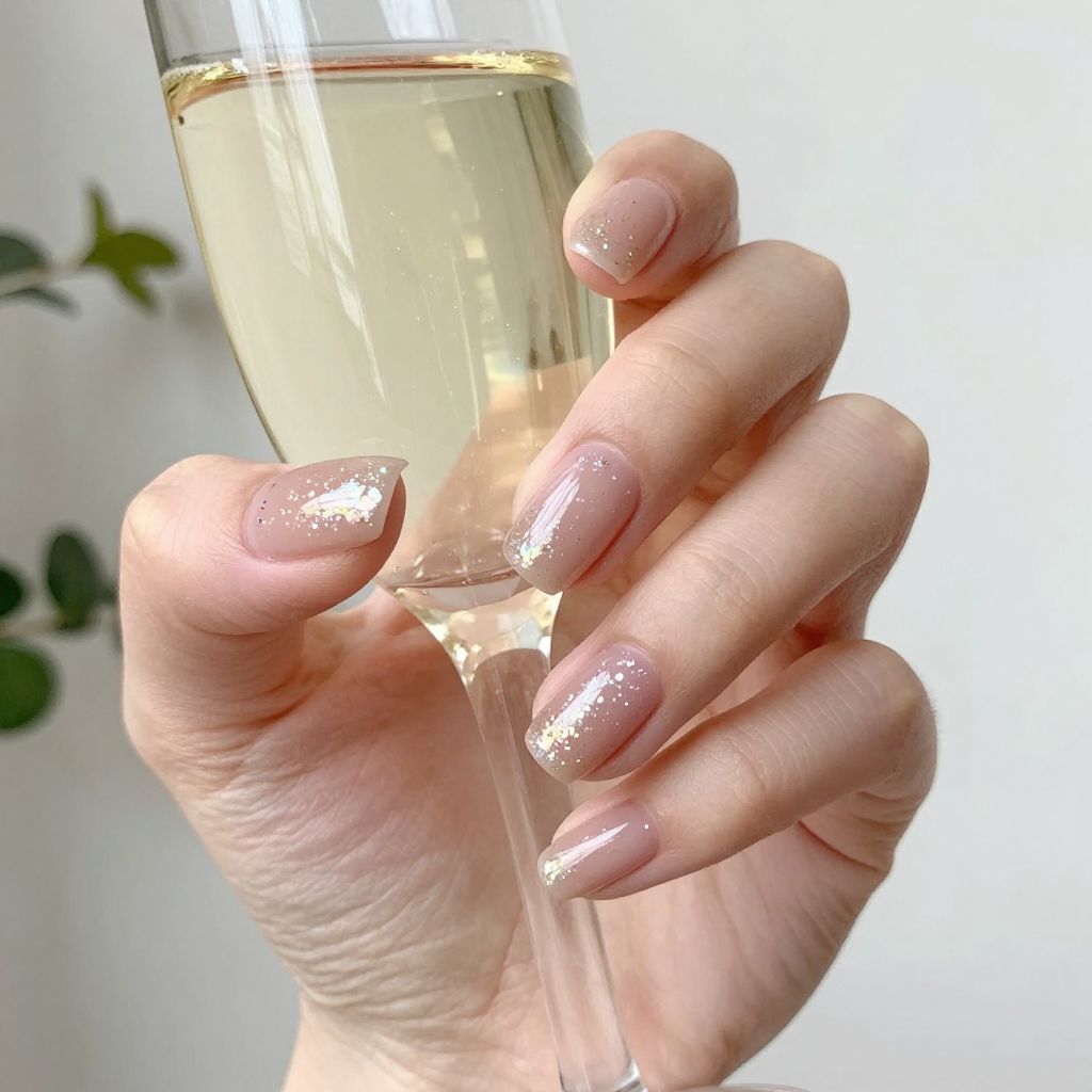 Dip Nail Designs Nude Sparkle With Embedded Glitter