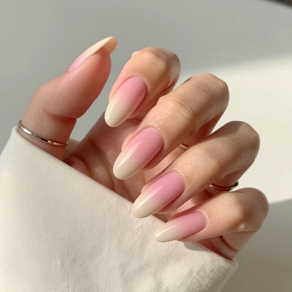 Dip Nail Designs Ombre Blush to Nude Almond Nails