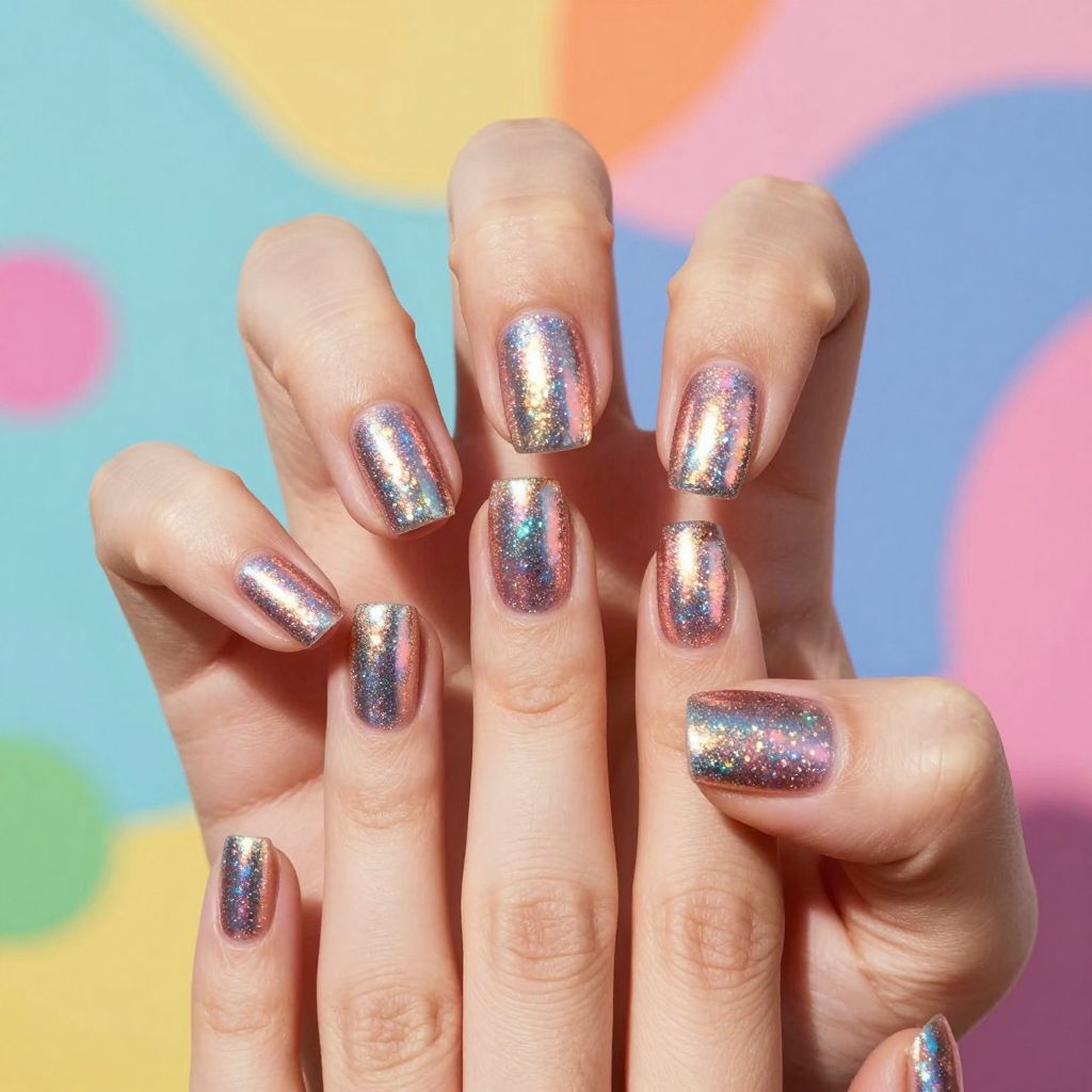 Dip Nail Designs Holographic Glitter Chrome Square Nails