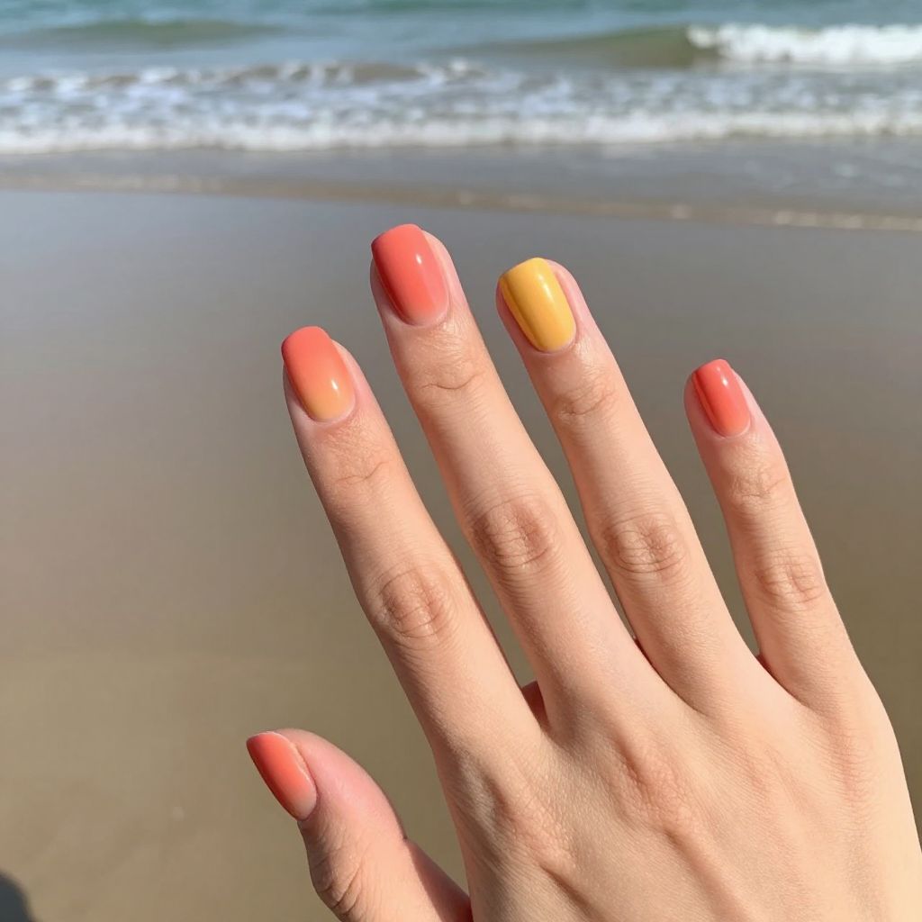 Dip Nail Designs Coral Sunset Gradient