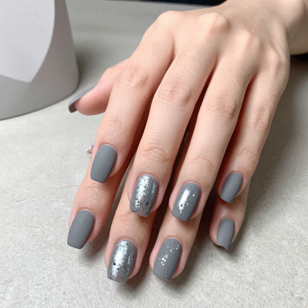 Dip Nail Designs Slate Gray With Silver Splatter