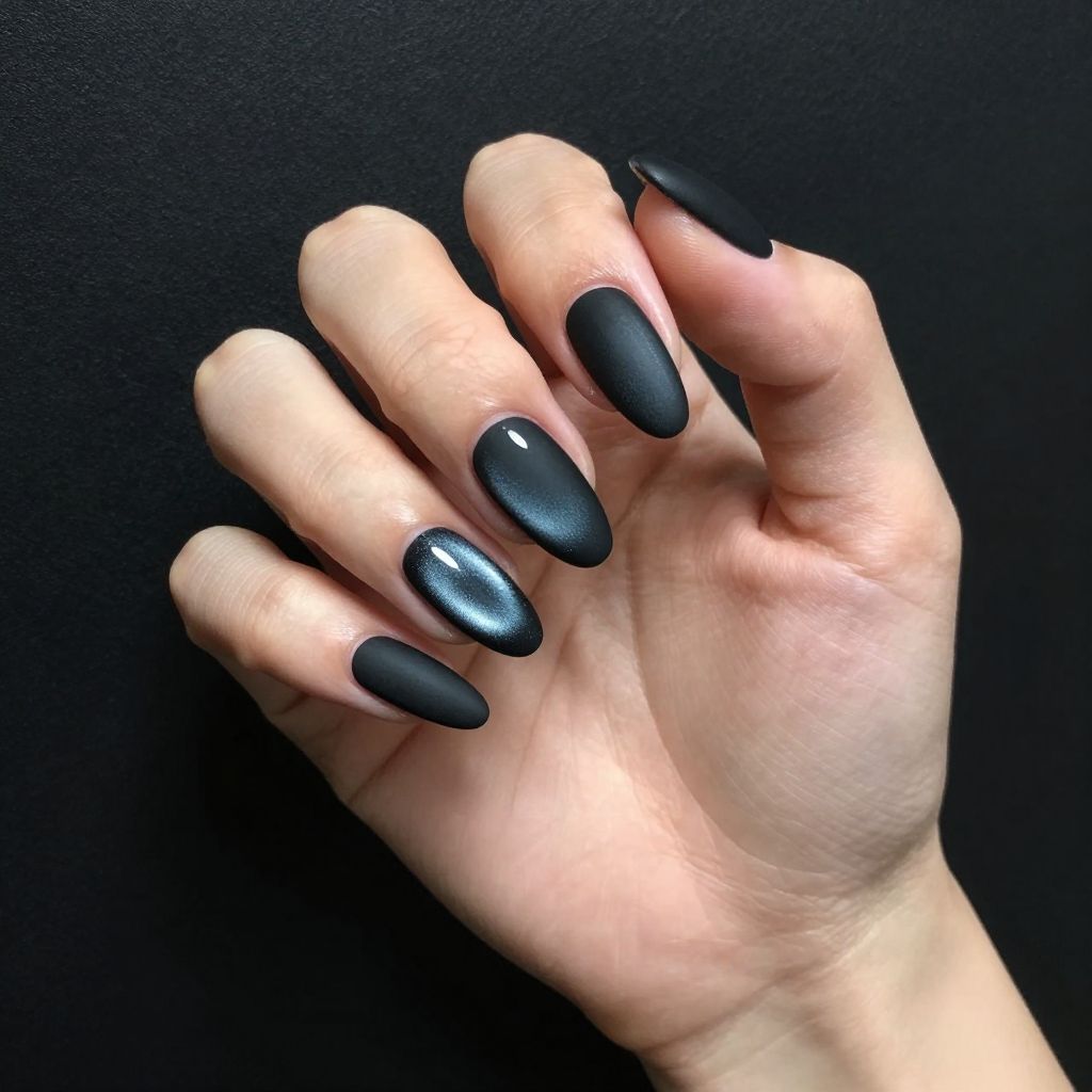 Dip Nail Designs Matte Black Cat Eye Nails