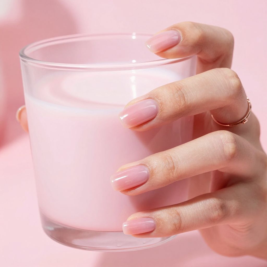 Milky pink cloud dip nails