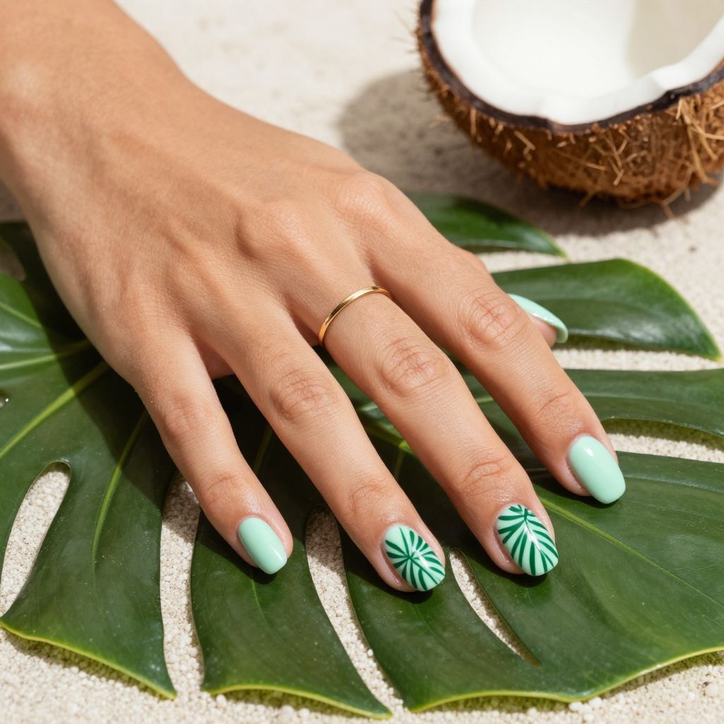 Tropical leaf dip nails