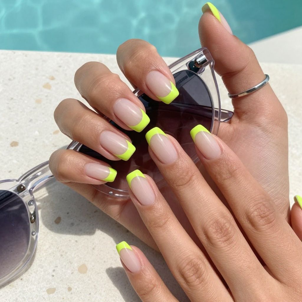 Neon French tip dip nails