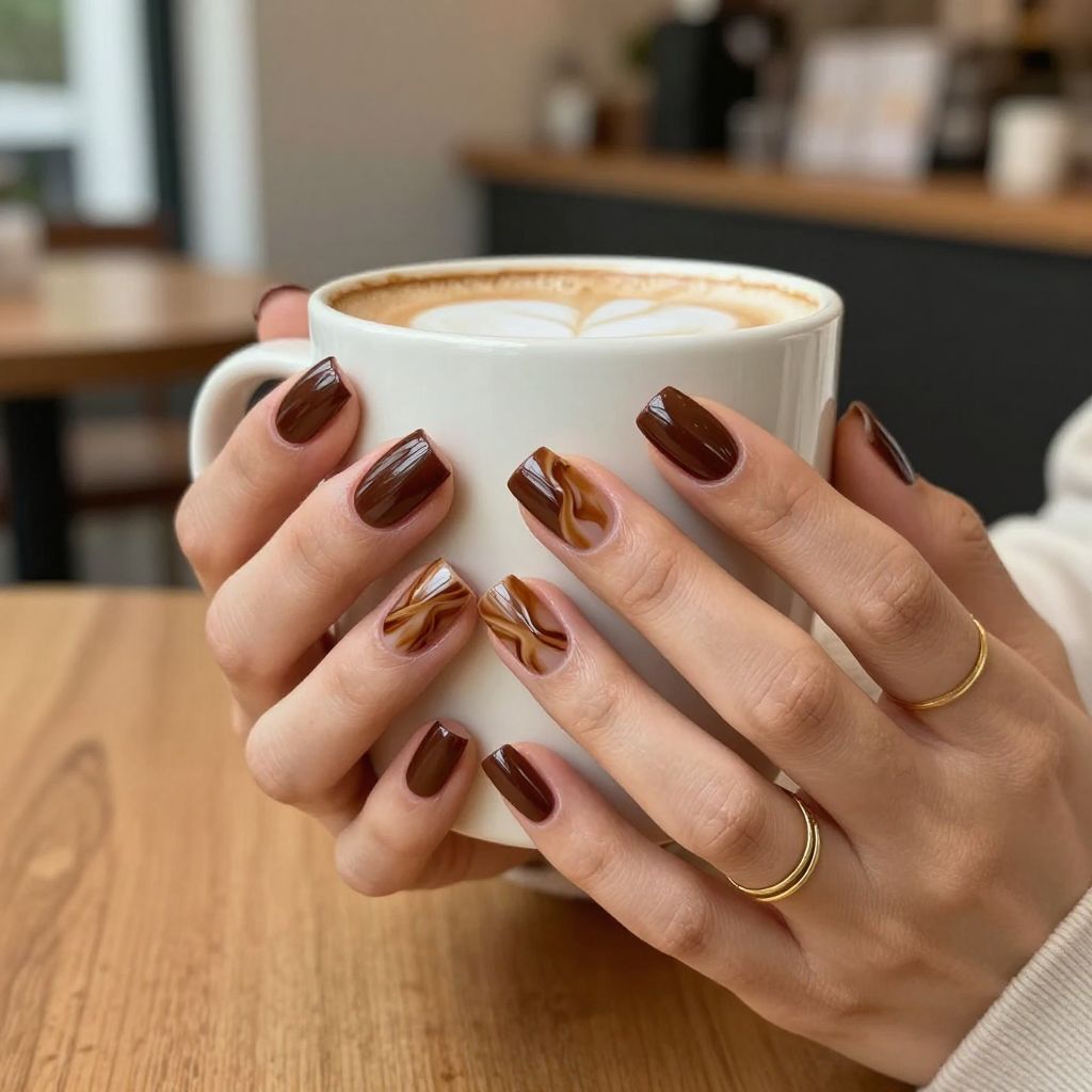 Espresso brown swirl dip nails