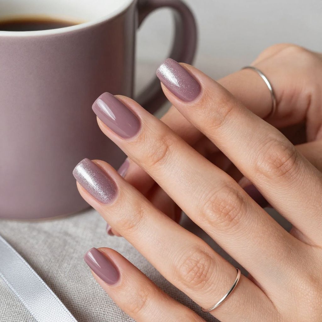 Mauve glitter fade dip nails