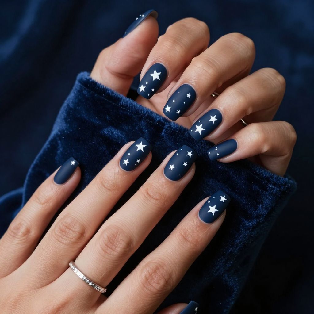 Matte navy star dip nails