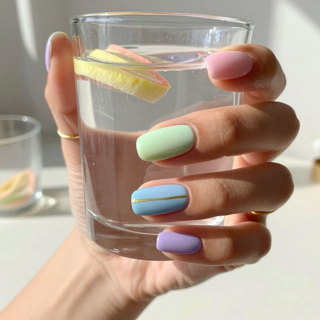 Pastel rainbow dip nails