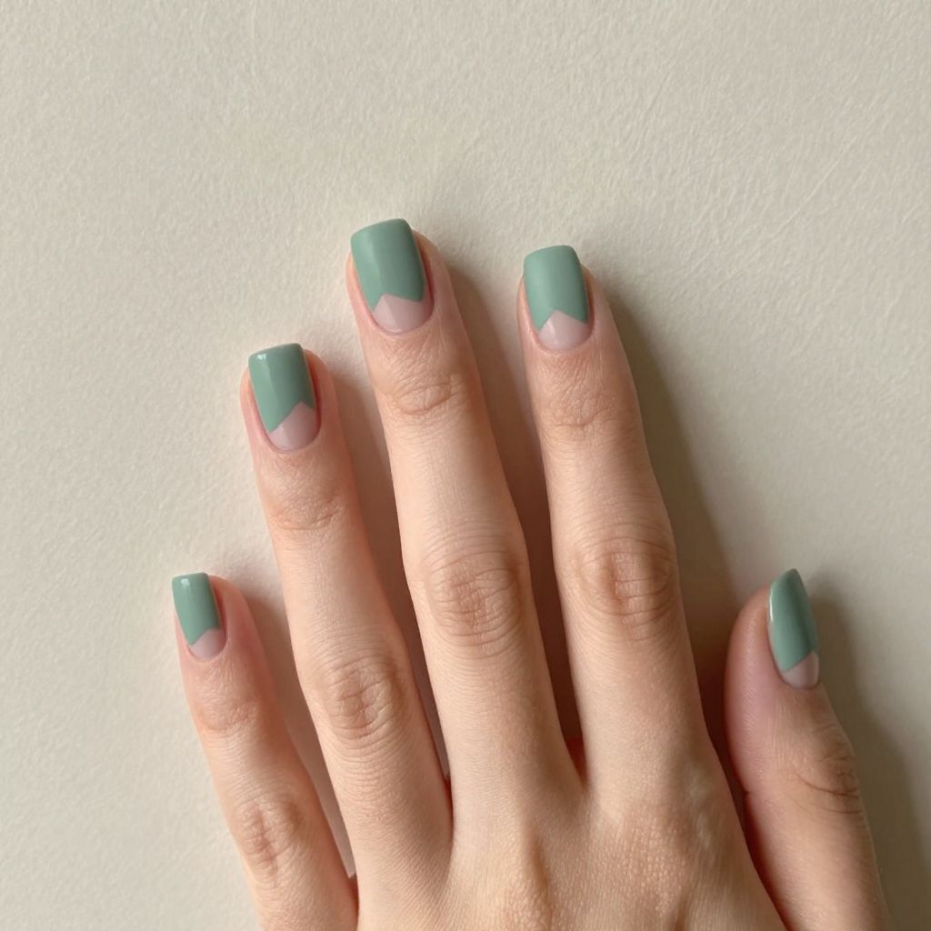 Dip Powder Nail Designs Sage Green Minimalist with Negative Space