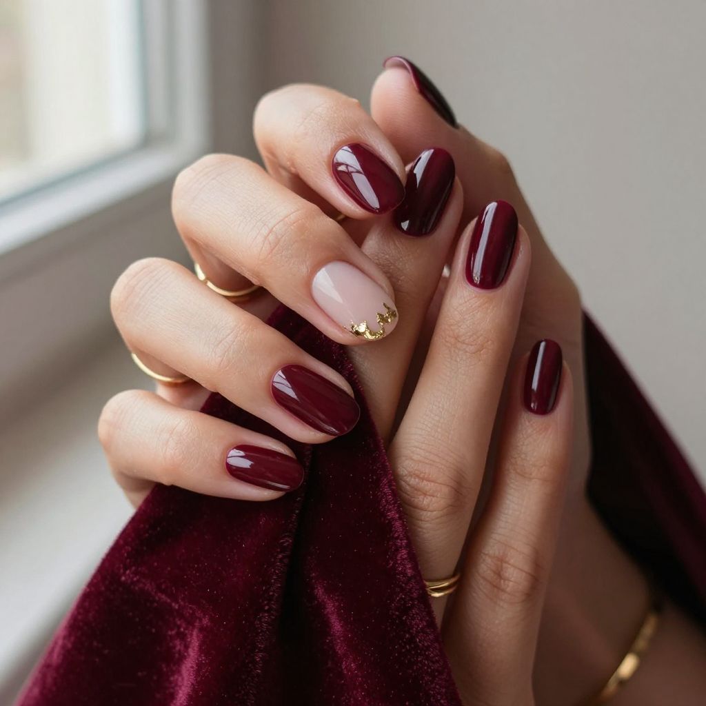 Deep Burgundy Oval Nails