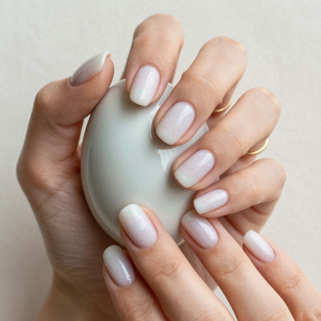 Speckled egg sheer oval Easter nails