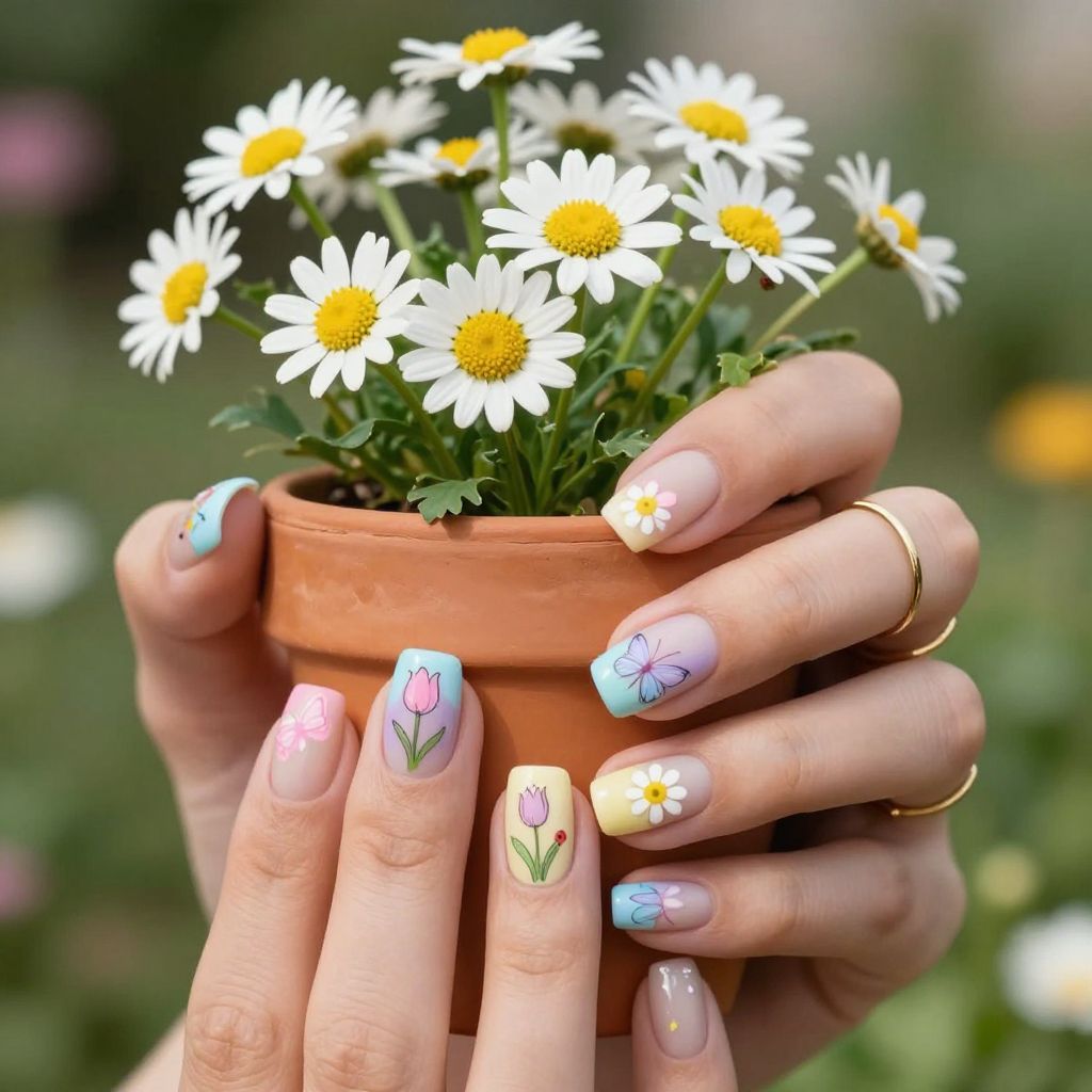Spring garden mismatch Easter nails