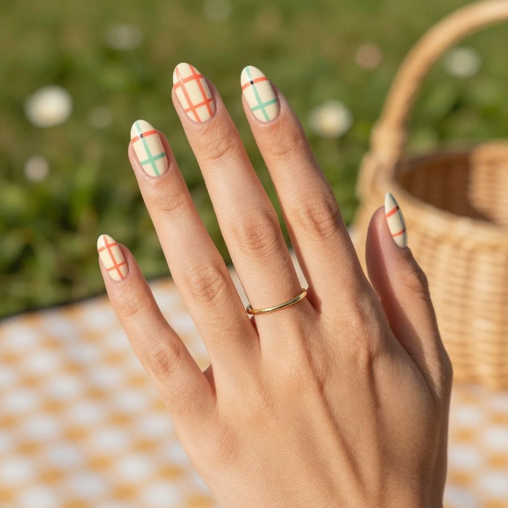 Retro plaid picnic Easter nails