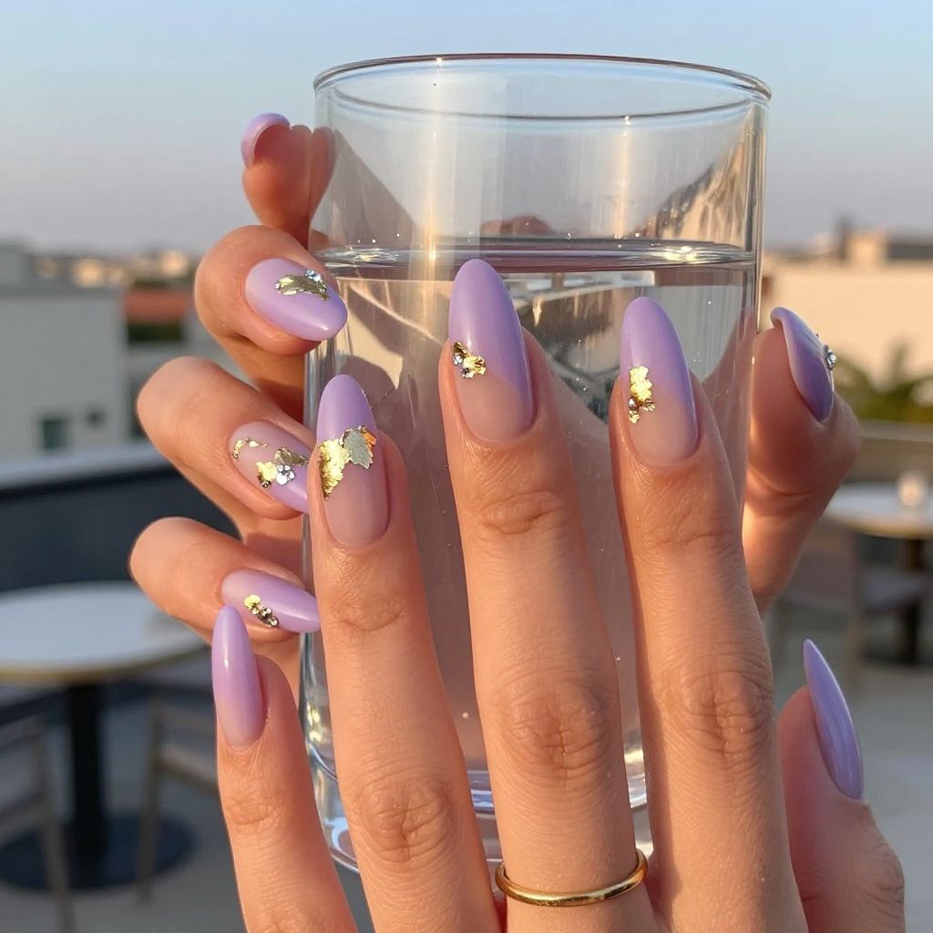Gold foil half moon Easter nails