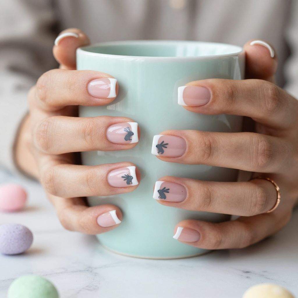 Bunny silhouette French Easter nails