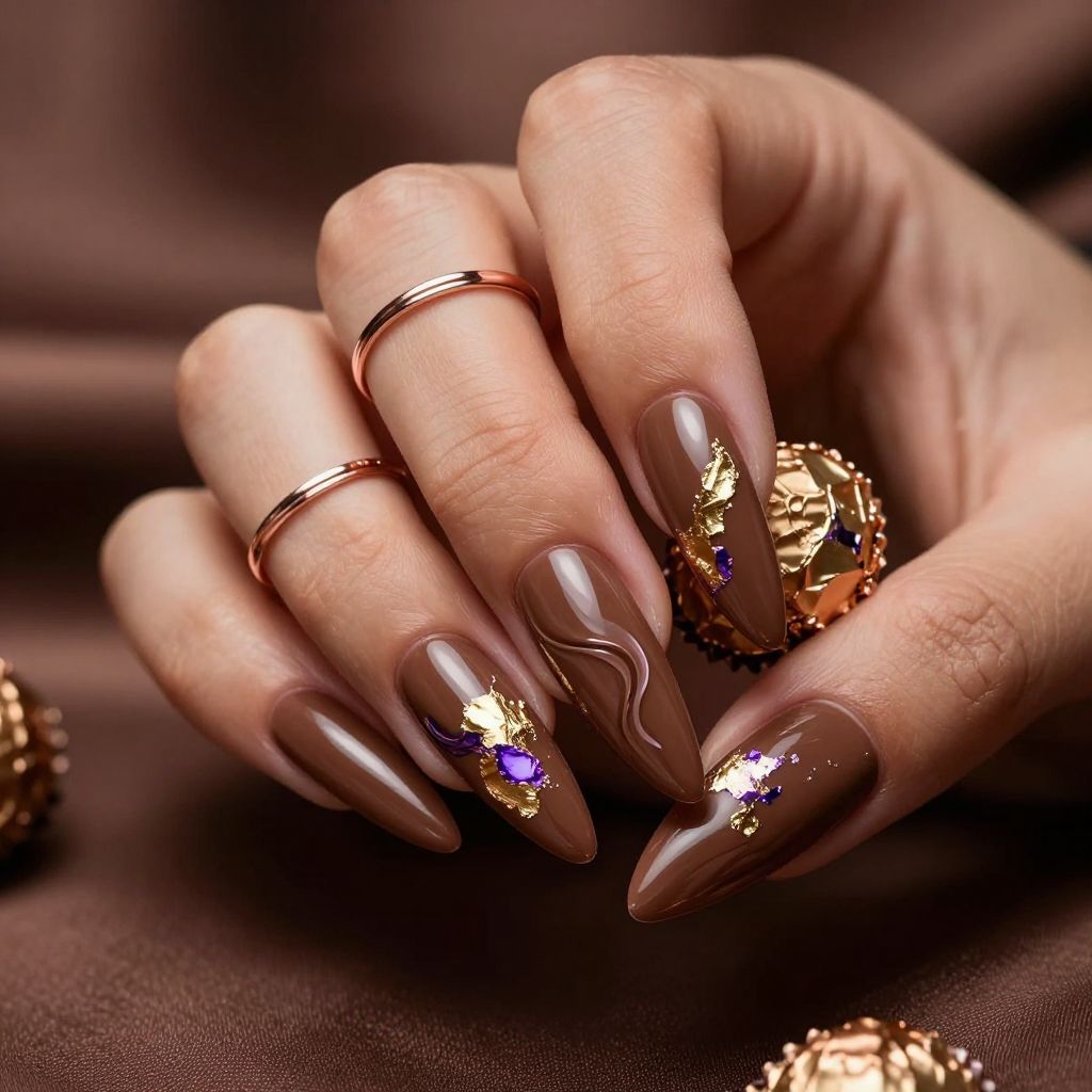 Foil wrapped chocolate swirl Easter nails