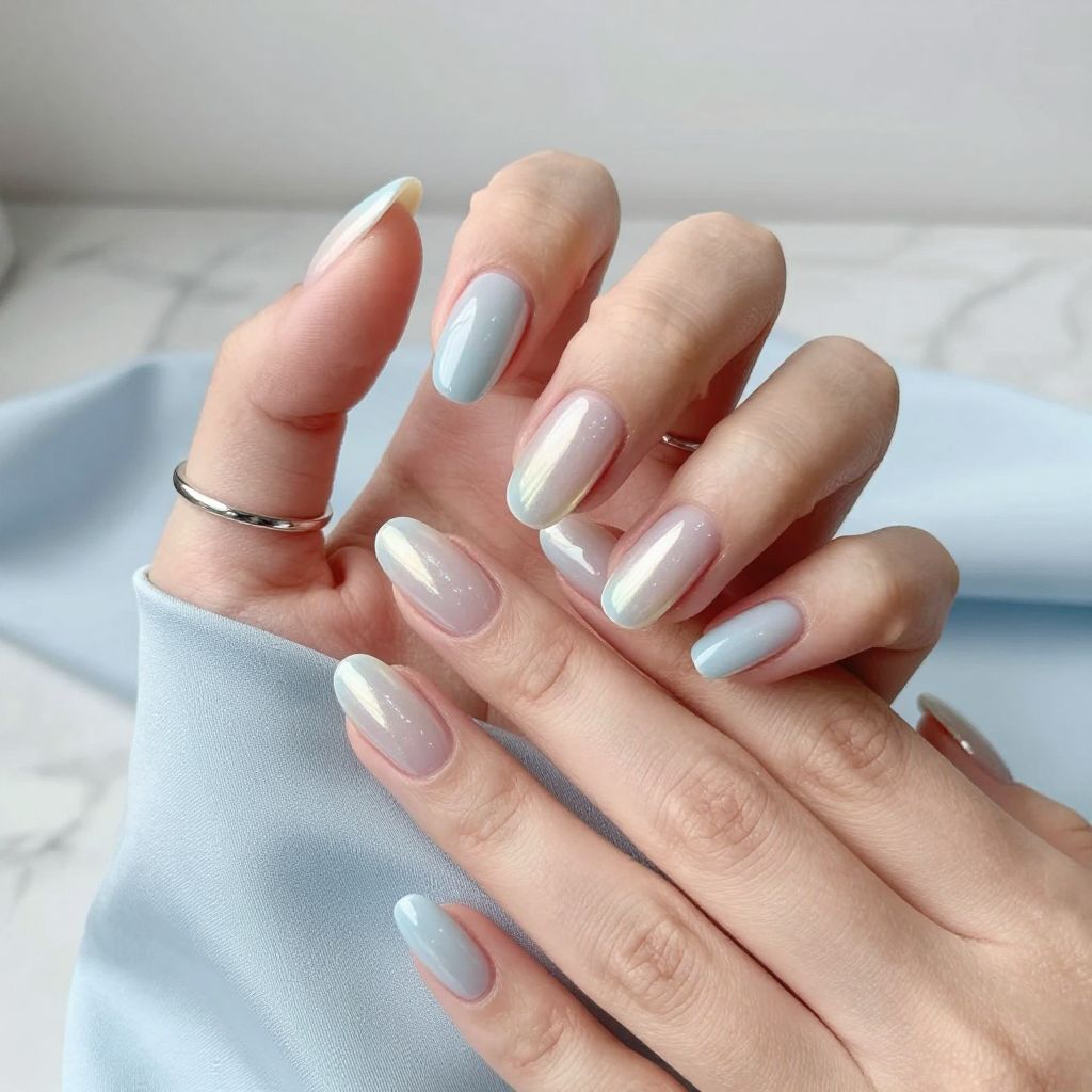 Baby Blue with Pearl Finish Nails