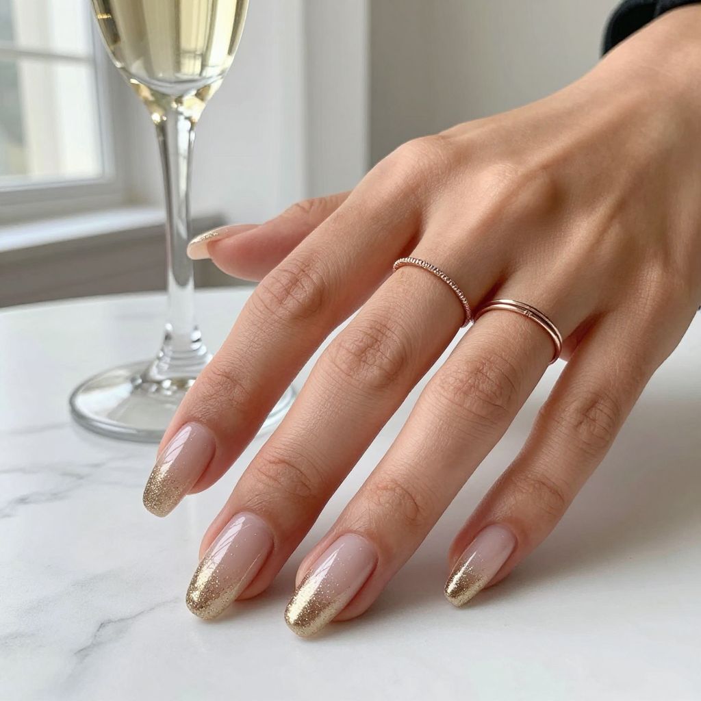Champagne Glitter Gradient Nails