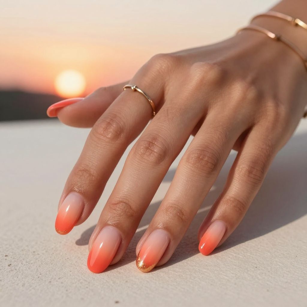 Coral Sunset Ombre Nails